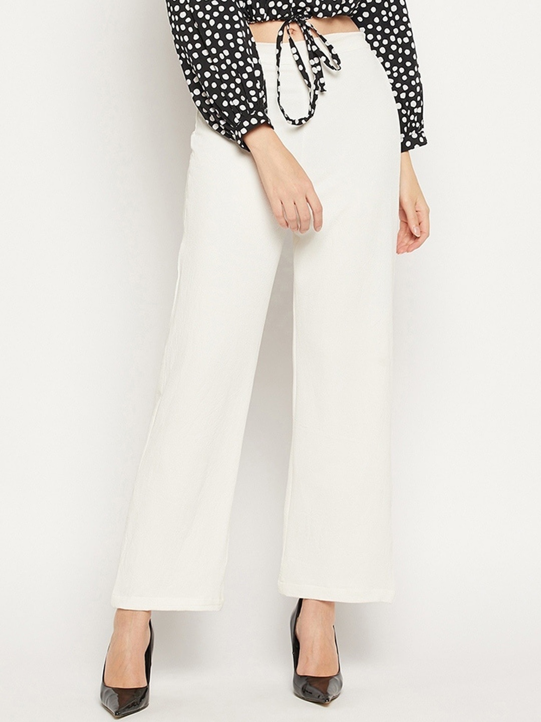 

Fashfun Women Mid-Rise Regular Fit Slip-On Parallel Trousers, White