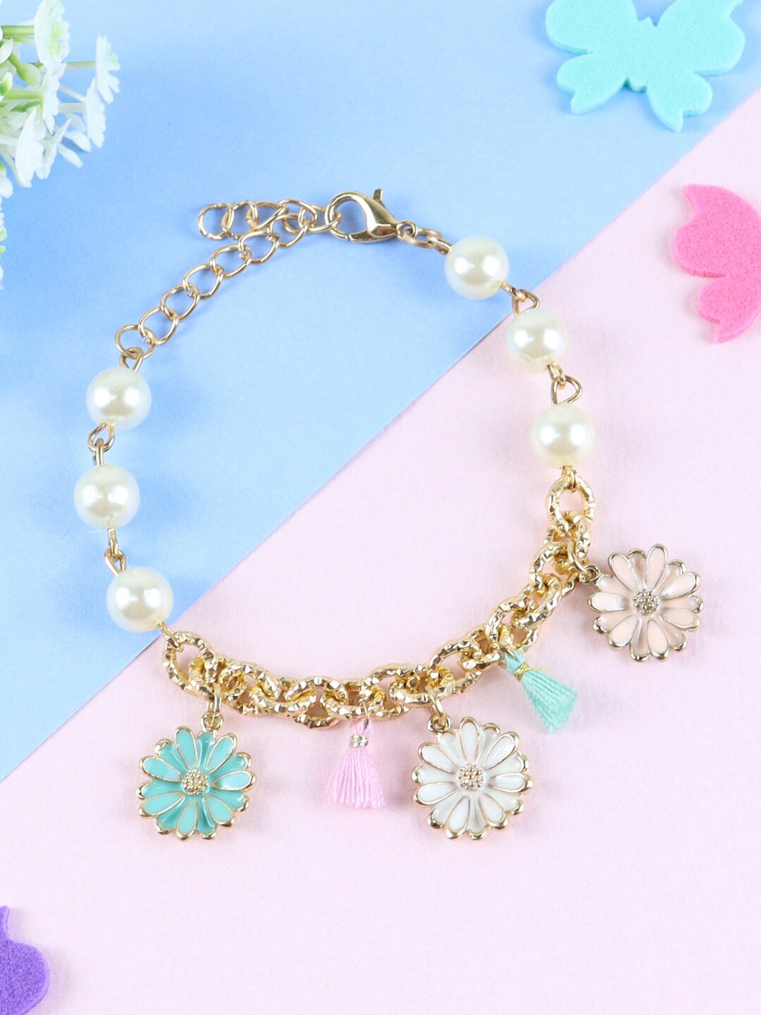 

Asthetika Kids Girls Gold-Plated Beaded Charm Bracelet, White