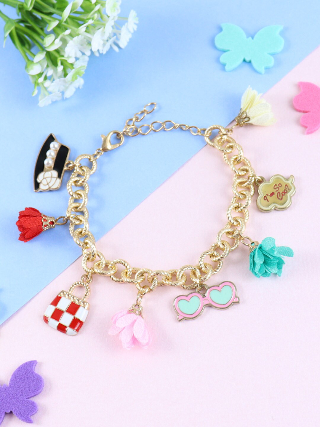 

Asthetika Kids Girls Set Of 2 Gold Plated Link Bracelet