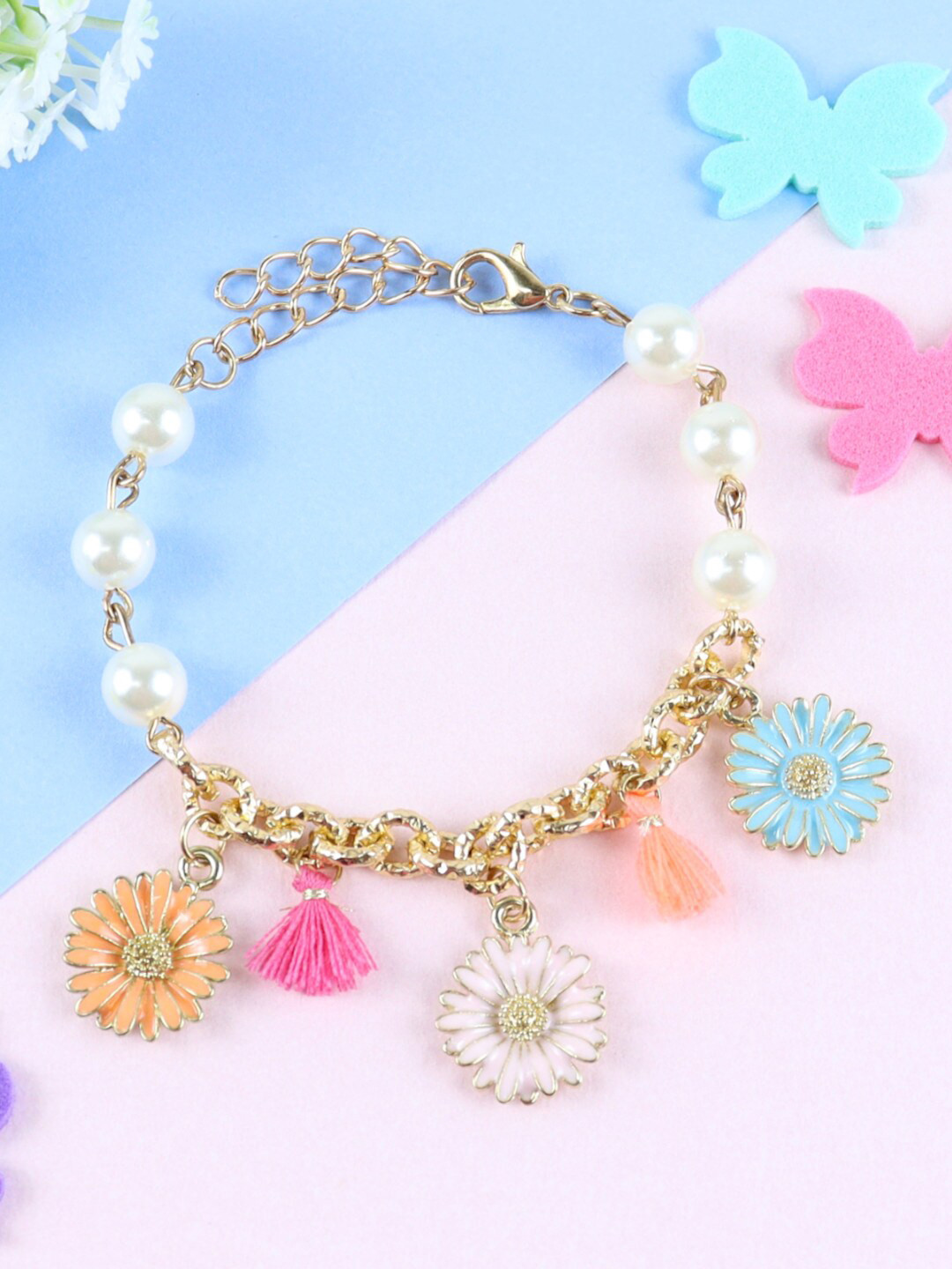 

Asthetika Kids Girls Gold-Plated Beaded Charm Bracelet, White