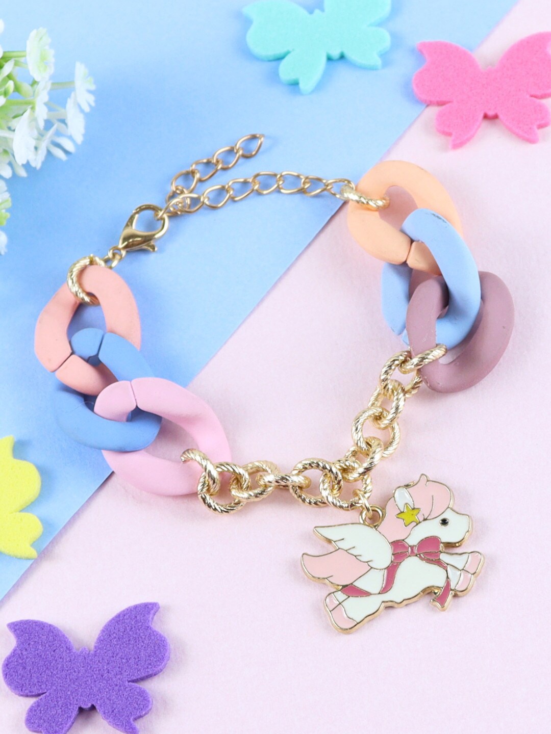 

Asthetika Kids Girls Gold-Plated Charm Bracelett, Pink