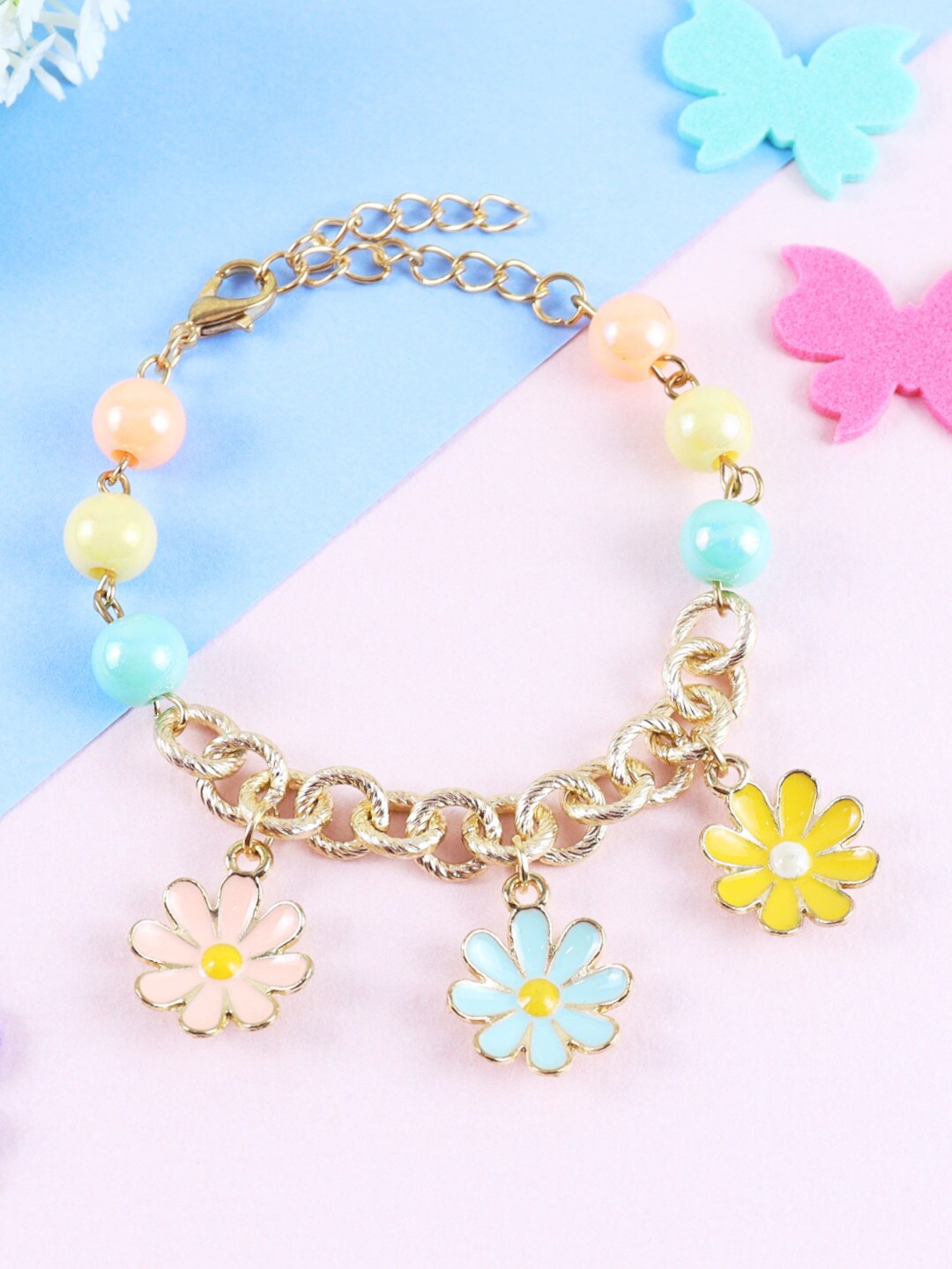 

Asthetika Kids Girls Gold-Plated Beaded Charm Bracelet, Blue