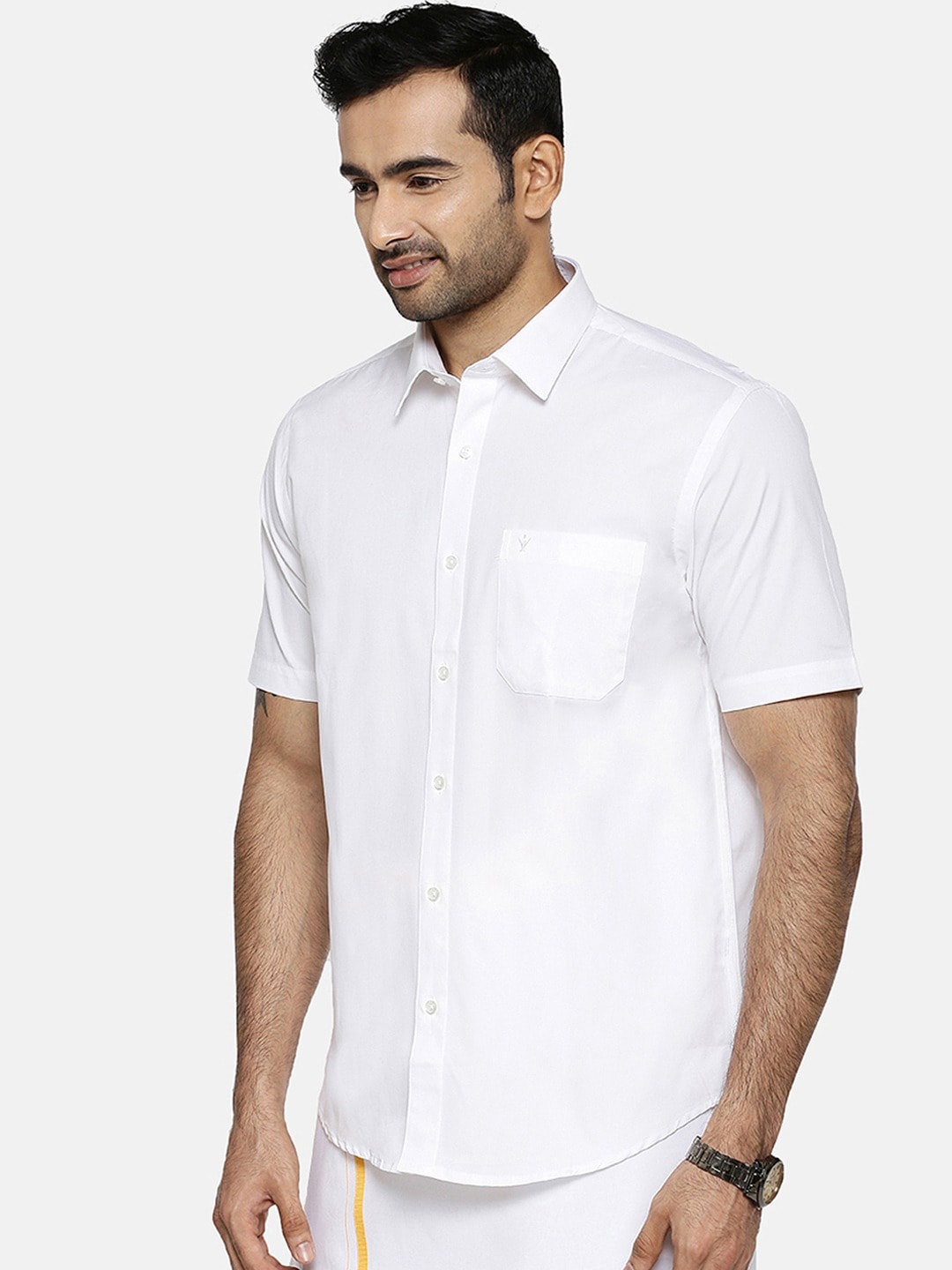 

Ramraj Spread Collar Pure Cotton Casual Shirt, White