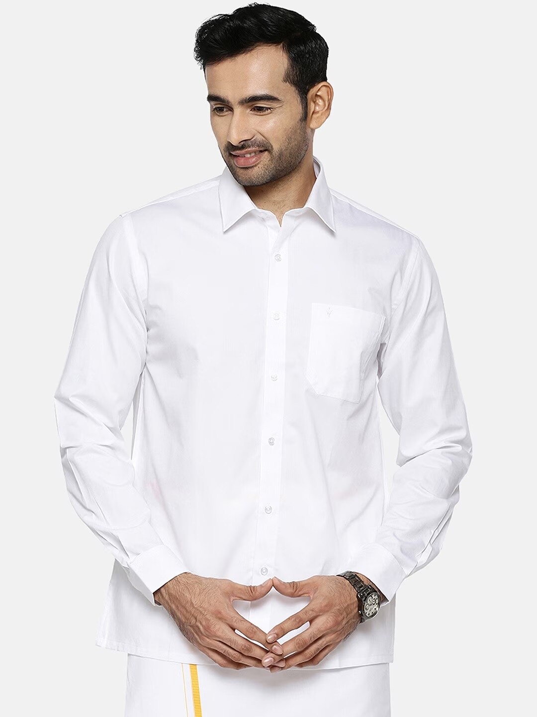 

Ramraj Regular Fit Pure Cotton Ethnic Shirt, White