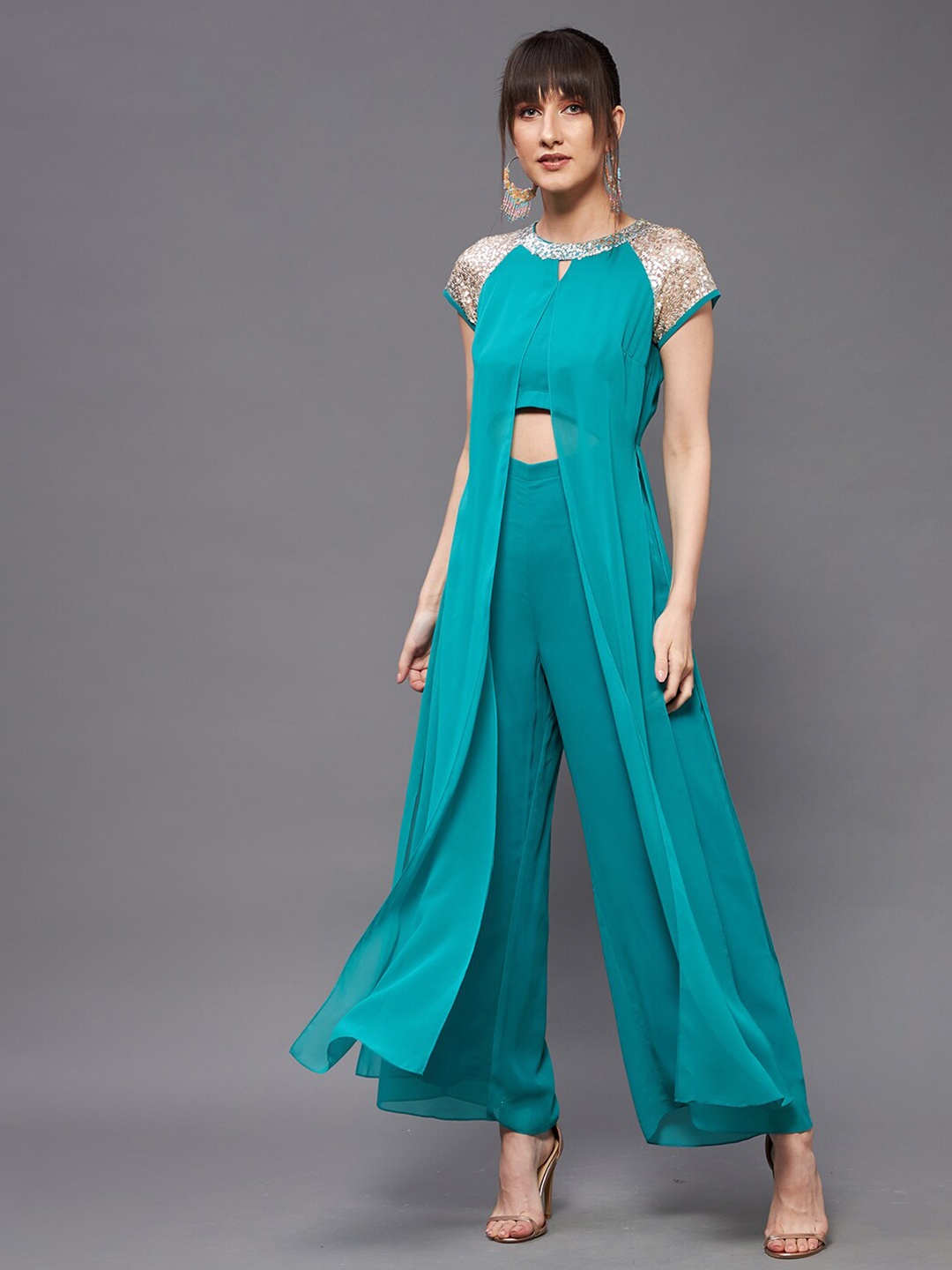 

Miss Chase Embellished Layered Jumpsuit, Turquoise blue