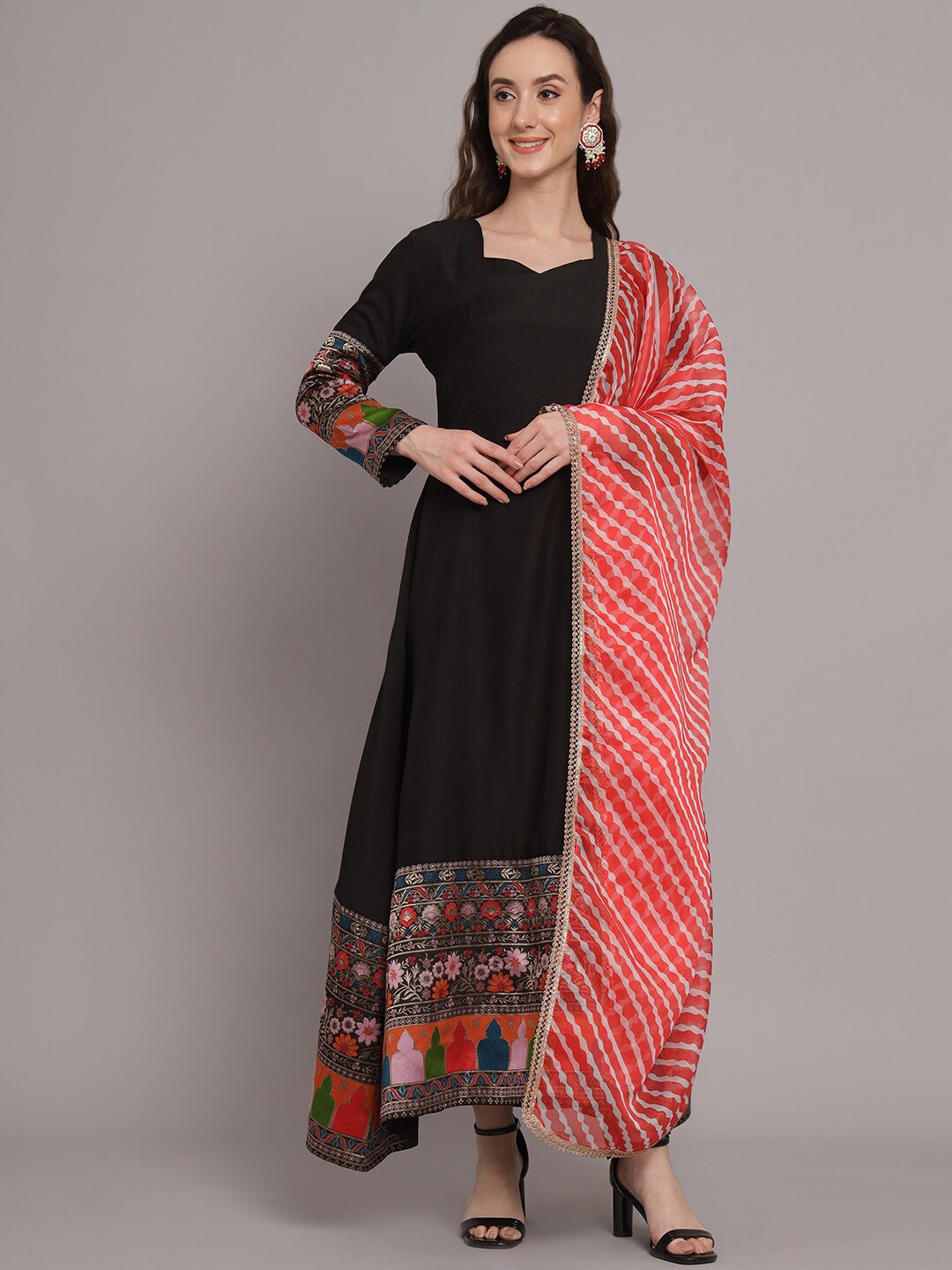 

Myshka Ethnic Motifs Embroidered Ethnic Motifs With Dupatta, Black
