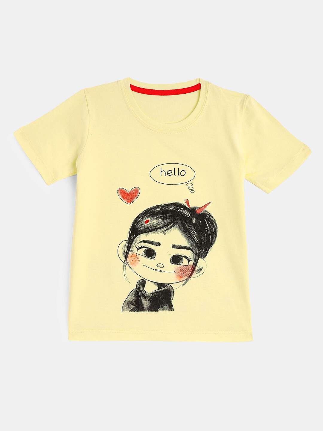 

YK Girls Graphic Printed Round Neck Cotton T-shirt, Yellow
