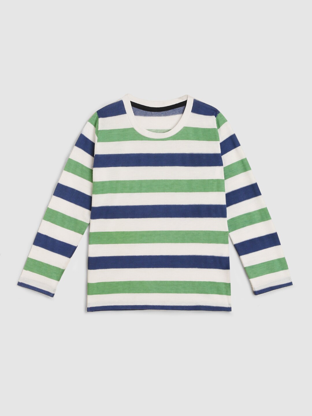 

YK Boys Striped Round Neck Cotton T-shirt, White
