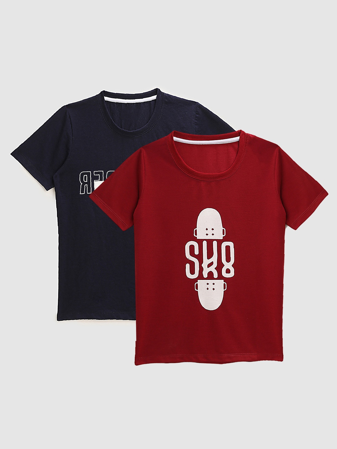 

YK Boys Pack of 2 Typography Printed Cotton T-shirts, Navy blue