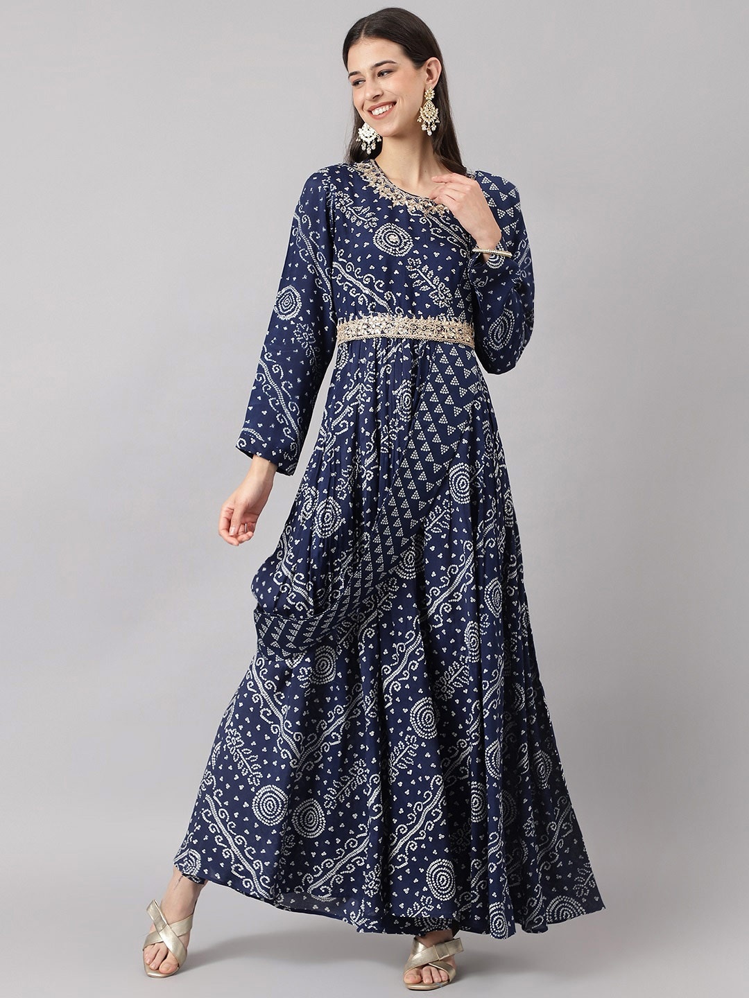 

Divena Navy Blue Floral Maxi Dress