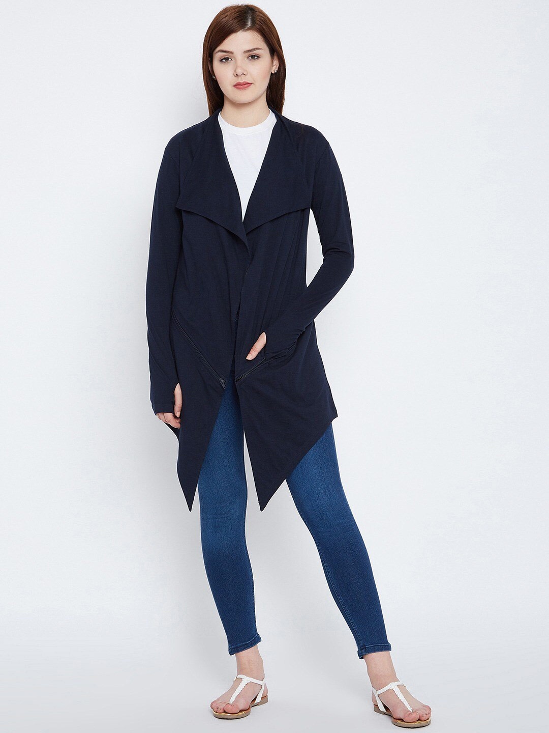 

Hypernation Women Longline Cotton Shrug, Navy blue