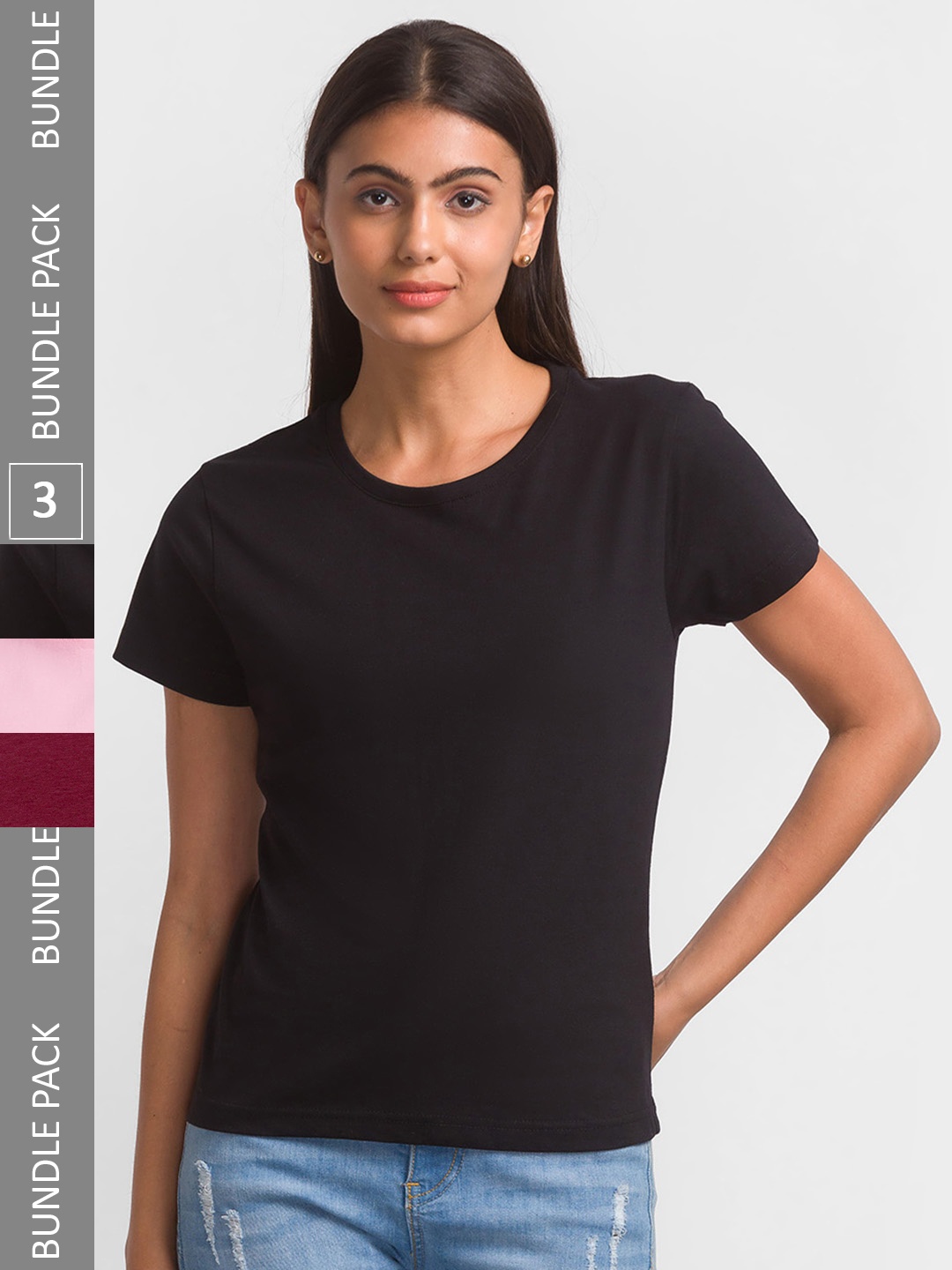 

FashionRack Pack of 3 Round Neck Short Sleeves Cotton T-shirts, Black