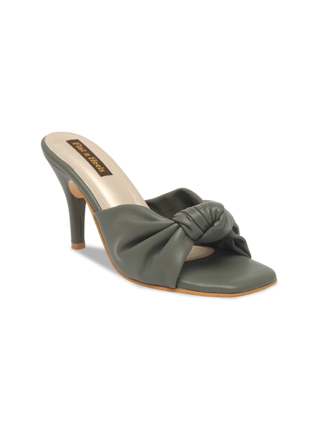 

Flat n Heels Open Toe Slim Heels With Bows, Green