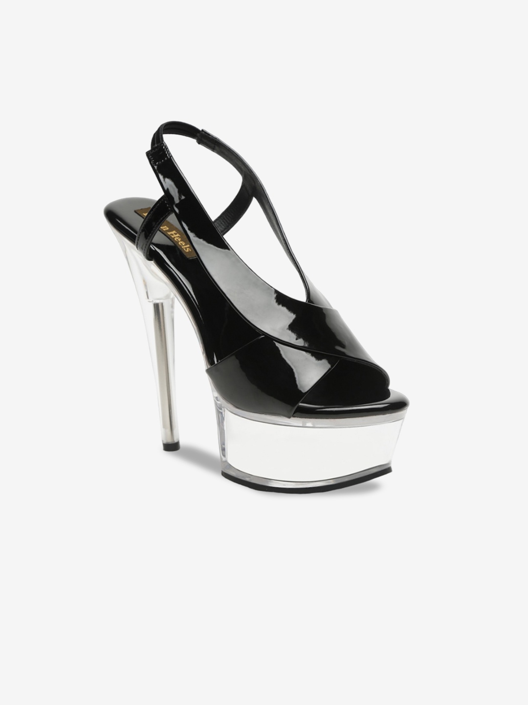 

Flat n Heels Colourblocked Stiletto Peep Toe Heels, Black