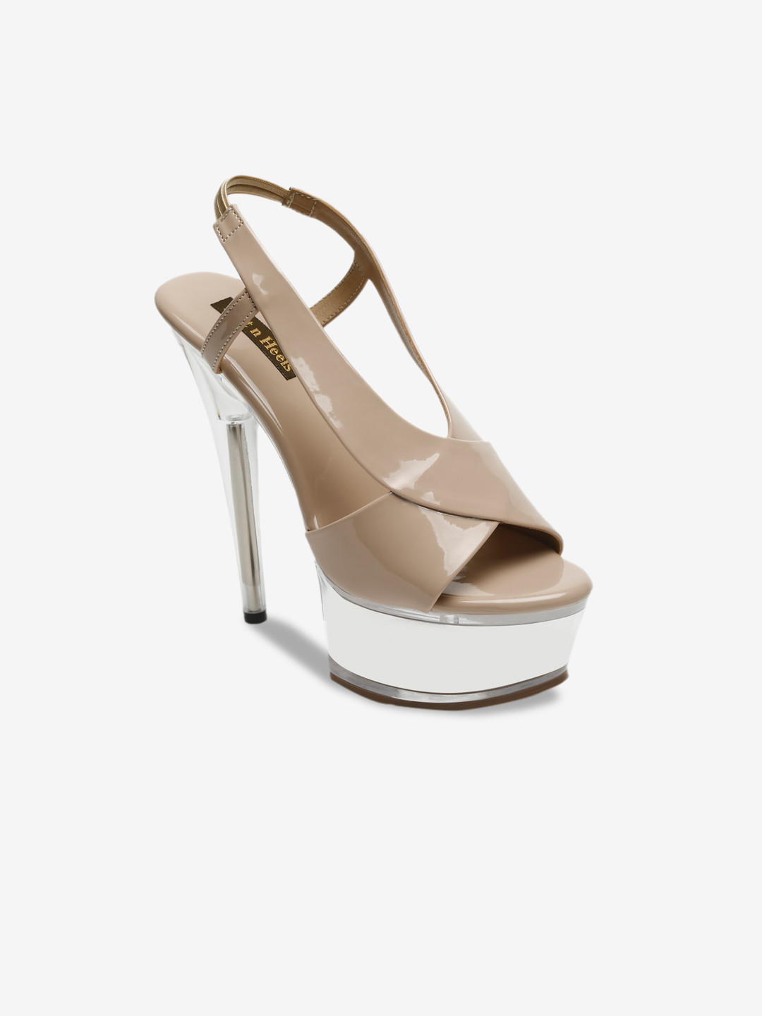 

Flat n Heels Open Toe Stiletto Heels With Backstrap, Beige