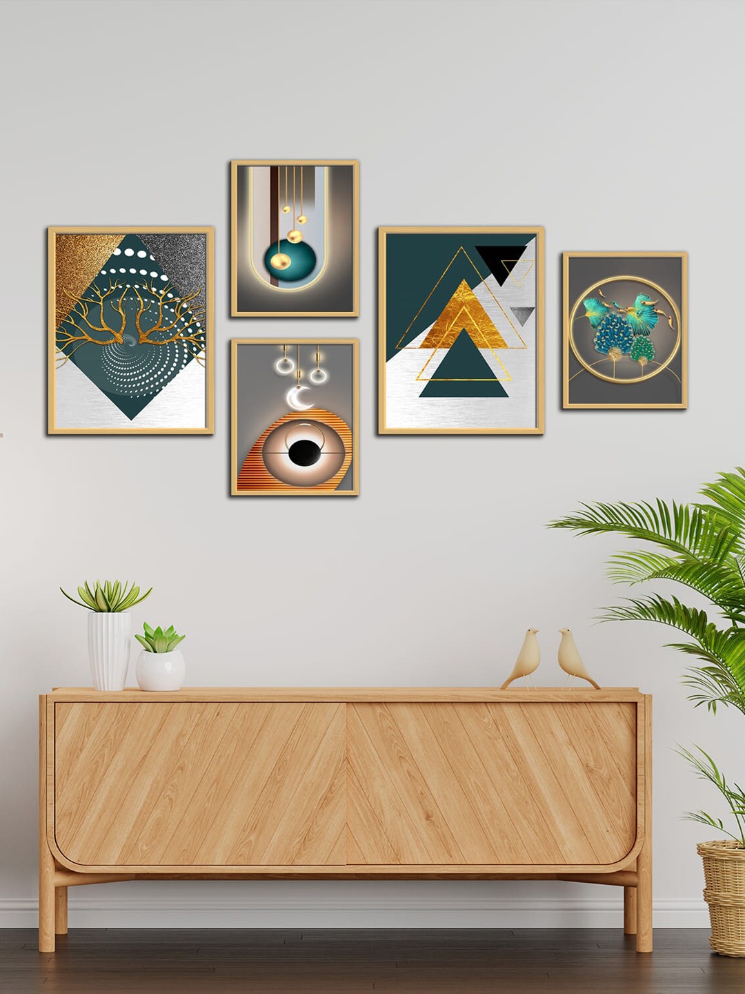 

WENS White & Grey 5 Pieces Modern Art Framed Wall Painting