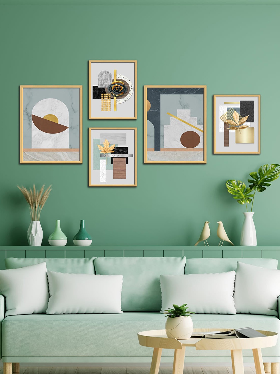 

WENS Grey & Brown 5 Pieces Minimalist Geometrics Framed Canvas Paintings