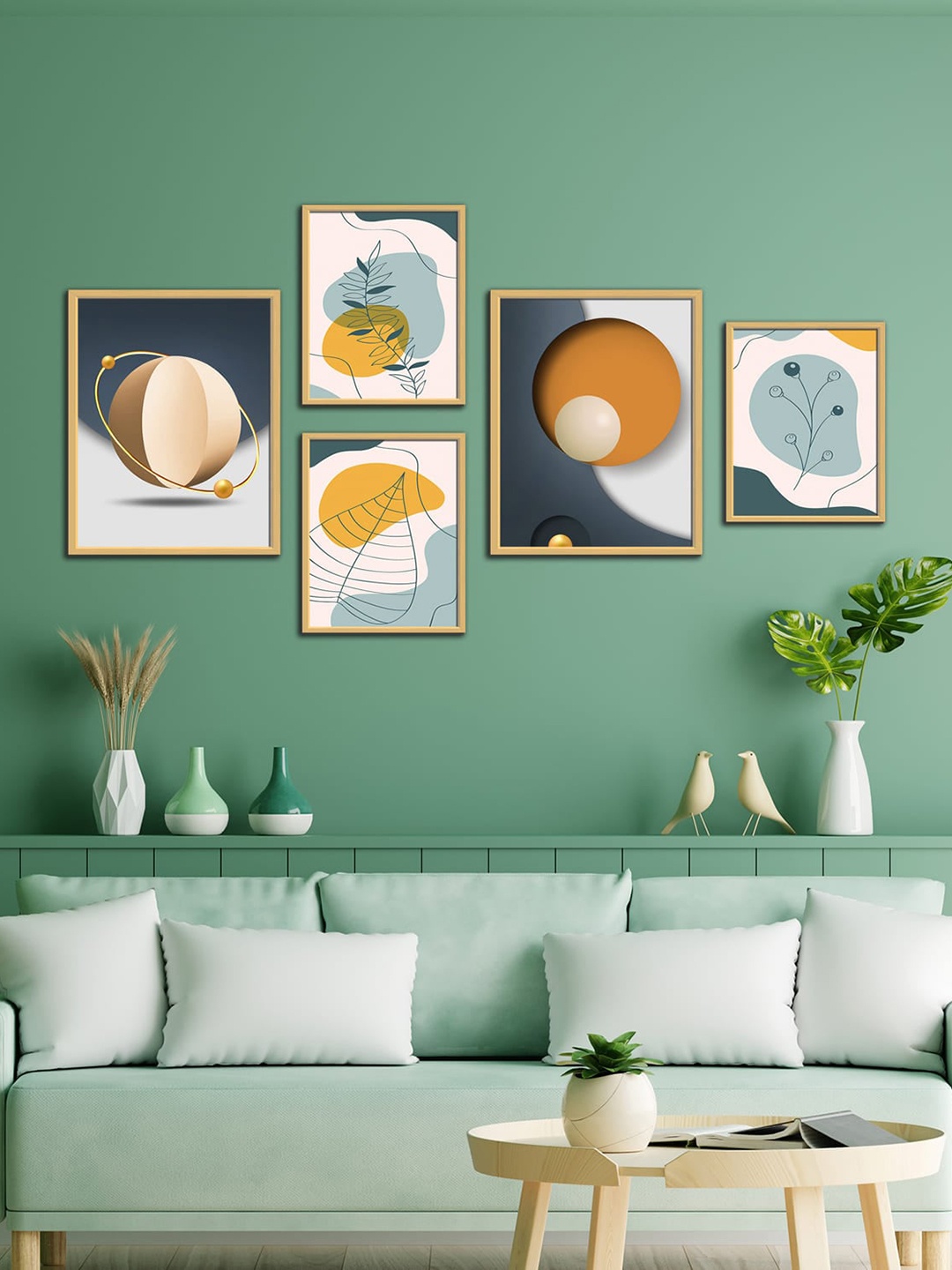 

WENS White & Blue 5 Pieces Modern Scandavian Framed Canvas Wall Art Painting