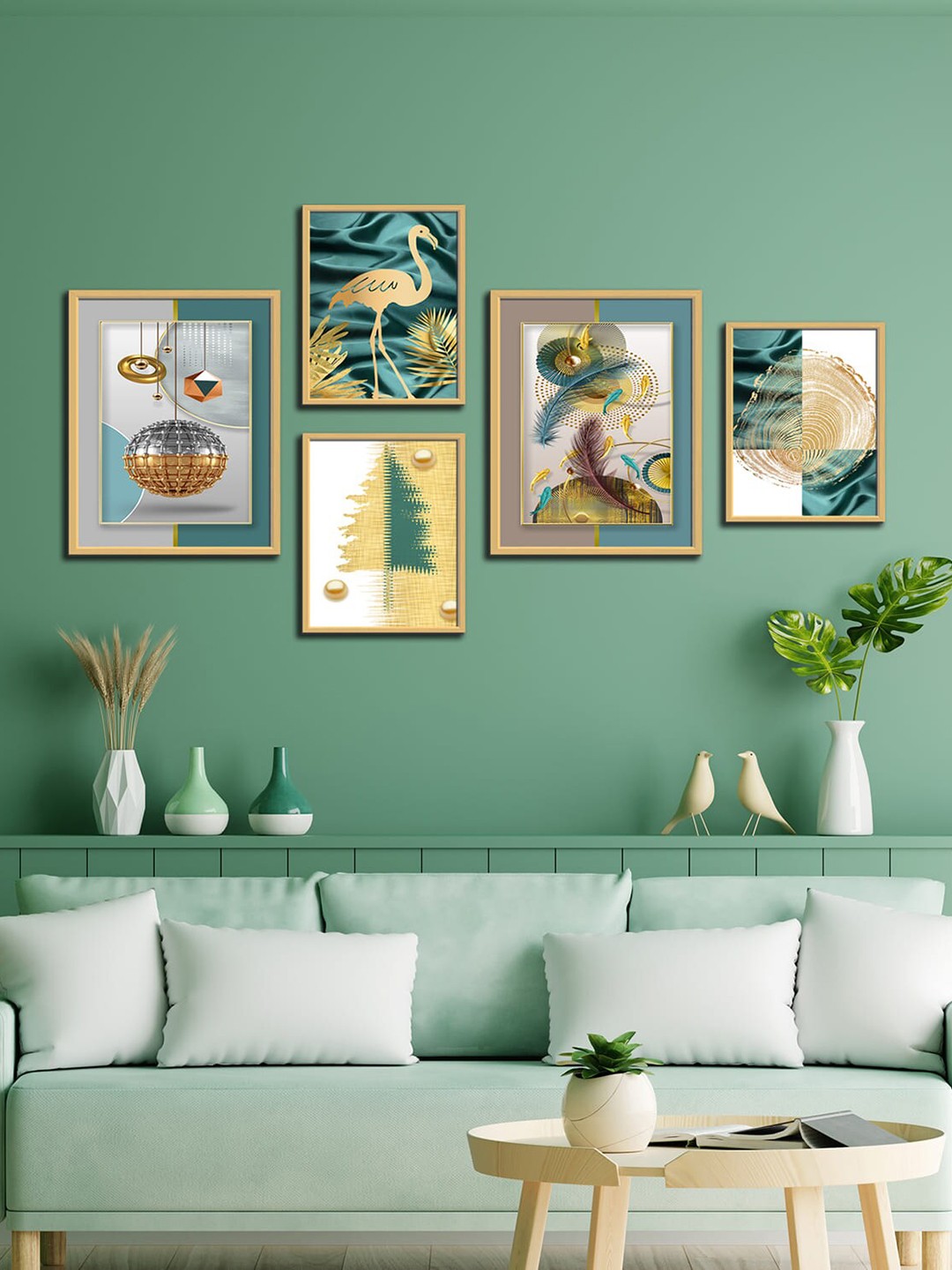 

WENS Grey & Gold Toned 5 Pieces Abstract Modern Art Theme Canvas Painting Wall Art