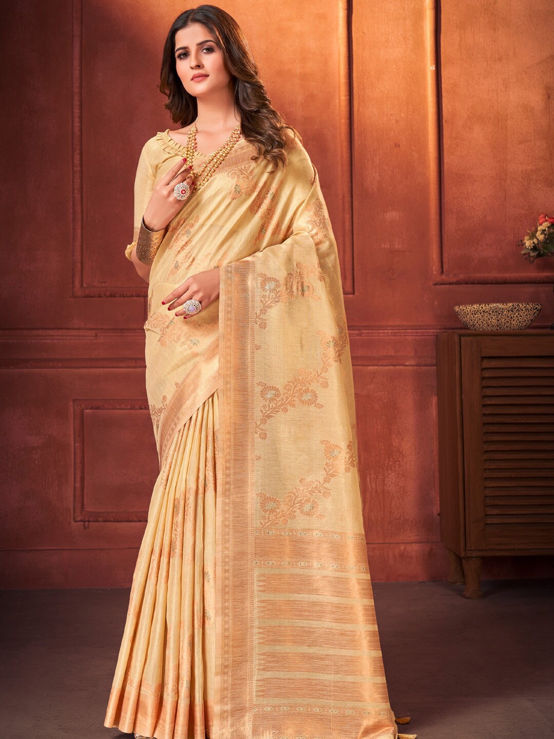 

KARAGIRI Floral Woven Design Saree, Beige