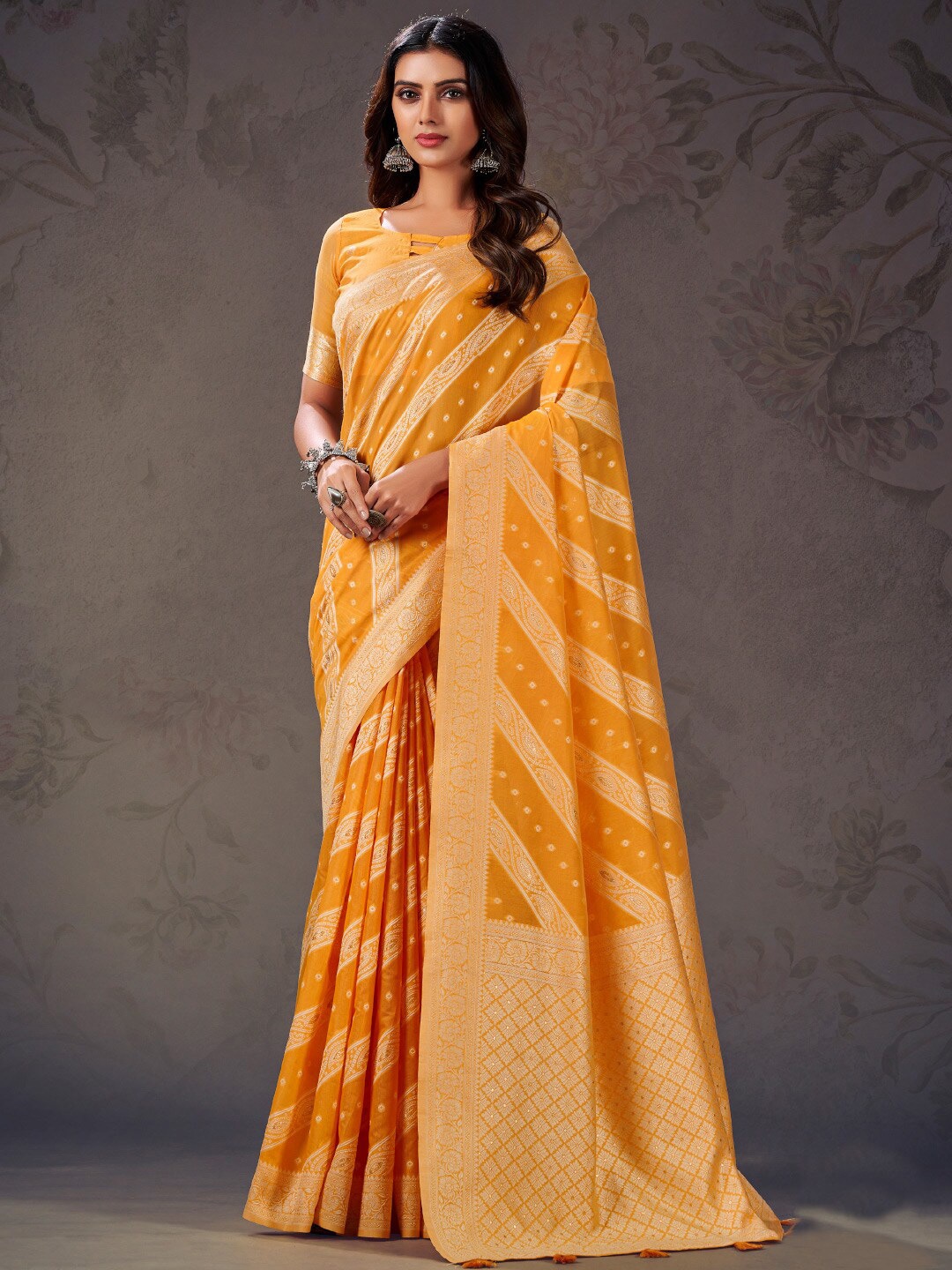 

KARAGIRI Ethnic Woven Design Embellished Saree, Orange