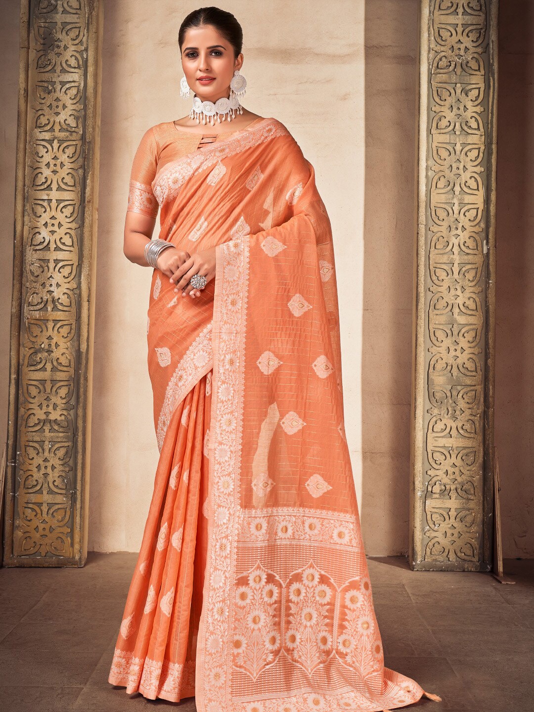 

KARAGIRI Woven Design Zari Saree, Orange