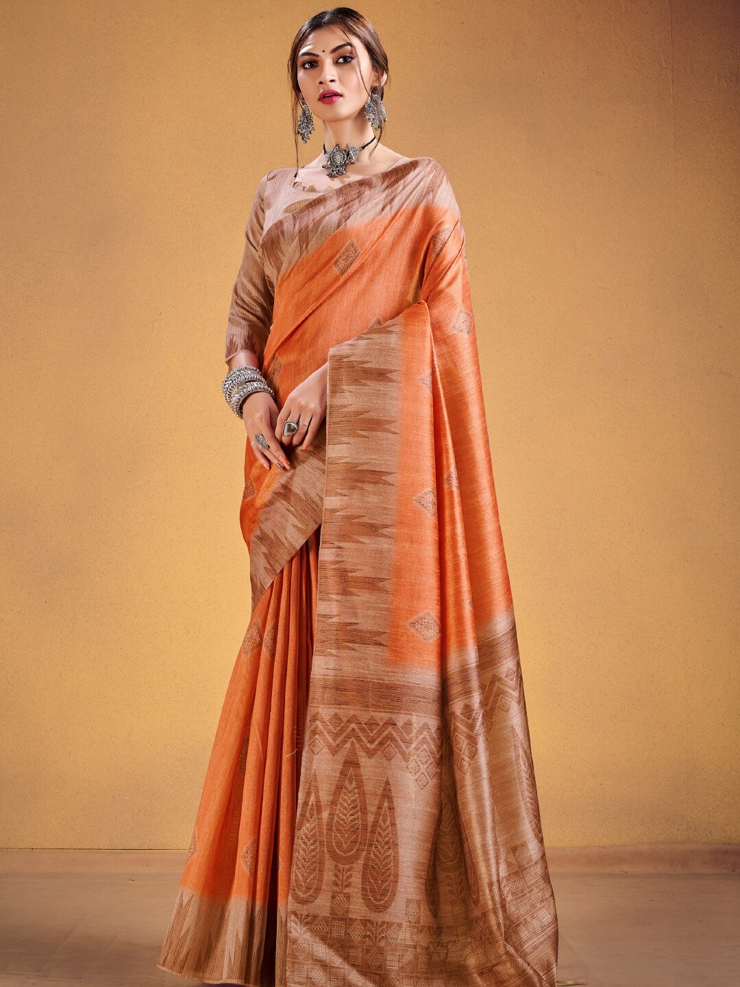 

KARAGIRI Woven Design Silk Blend Saree, Orange