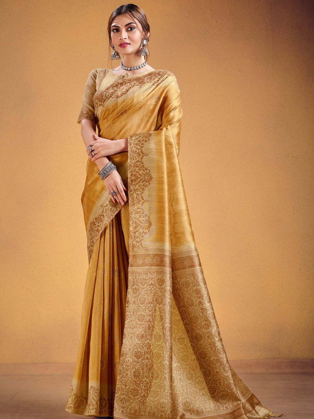 

KARAGIRI Woven Design Silk Blend Saree, Brown