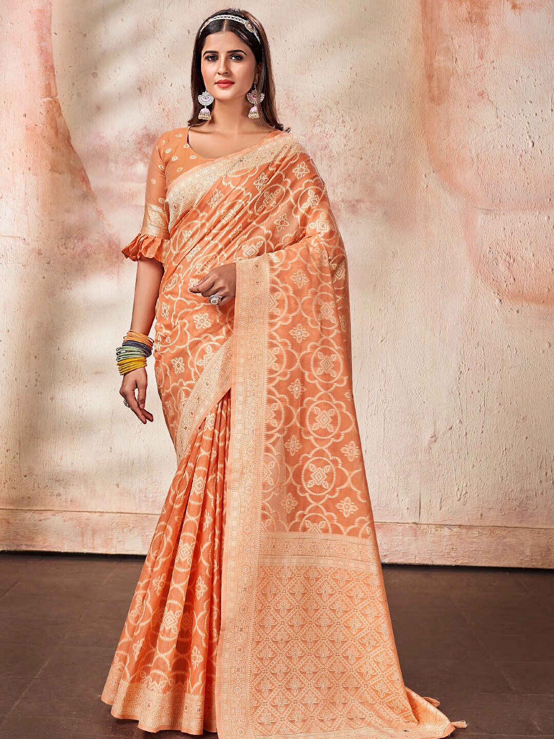 

KARAGIRI Ethnic Woven Design Zari Saree, Orange
