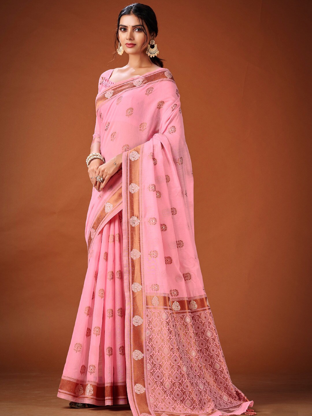 

KARAGIRI Floral Woven Design Zari Saree, Pink