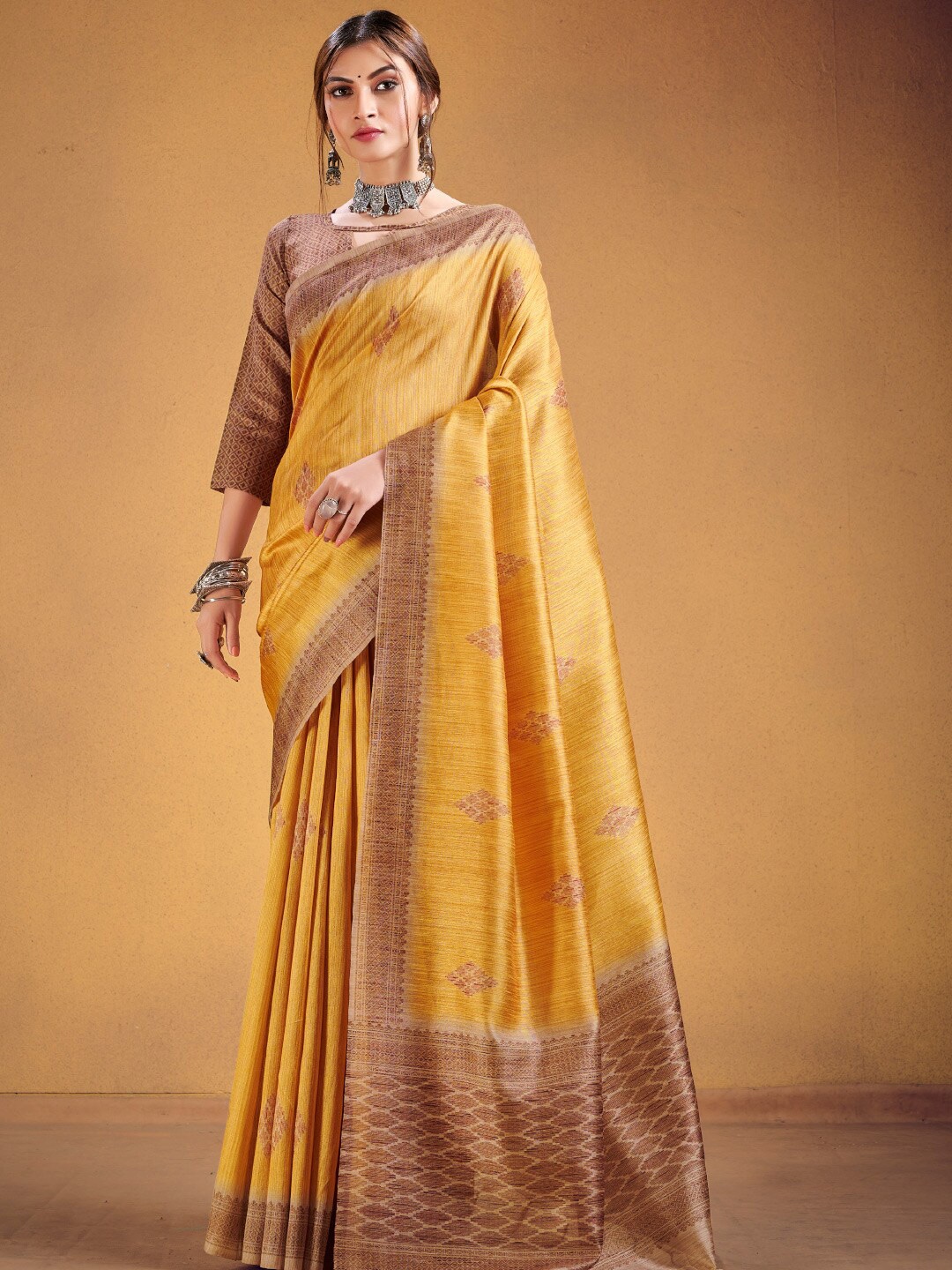 

KARAGIRI Ethnic Motifs Woven Design Saree, Yellow