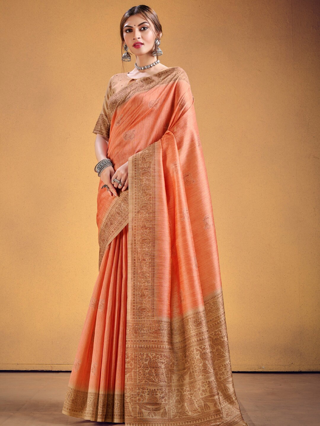 

KARAGIRI Ethnic Motifs Woven Design Zari Saree, Pink