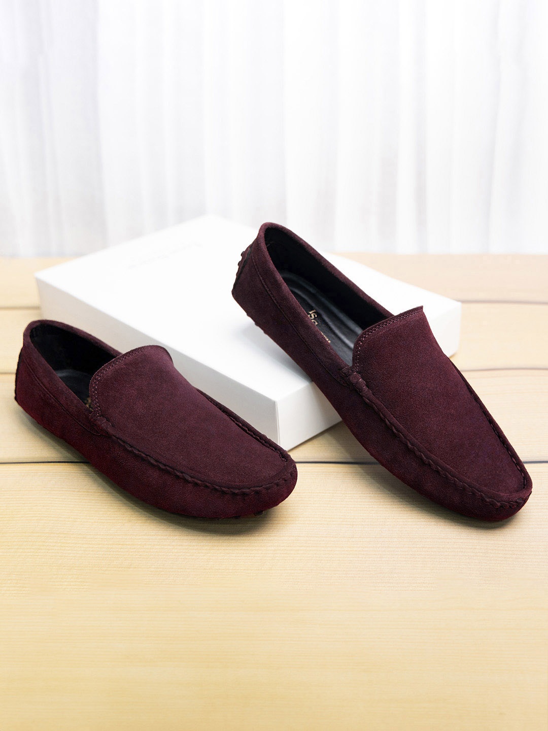 

Louis Stitch Men Rosewood Italian Suede Leather Handmade Driving Loafers, Maroon