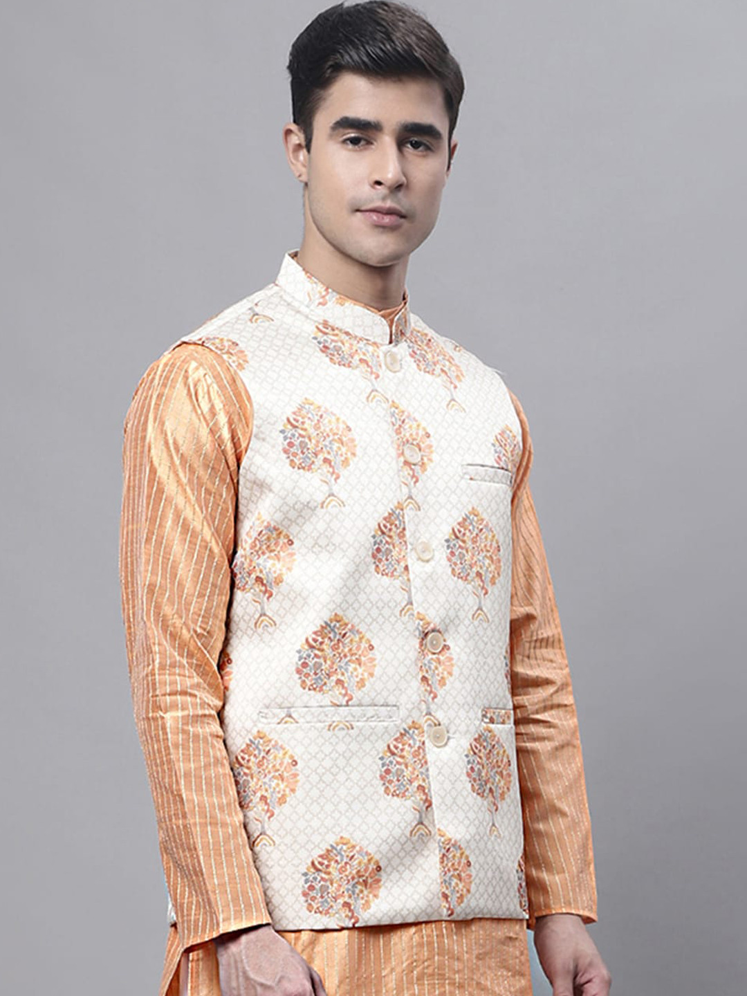 

Jompers Floral Printed Nehru Jackets, White