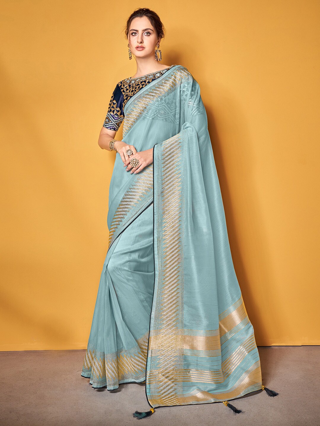 

KARAGIRI Embellished Silk Blend Saree, Blue