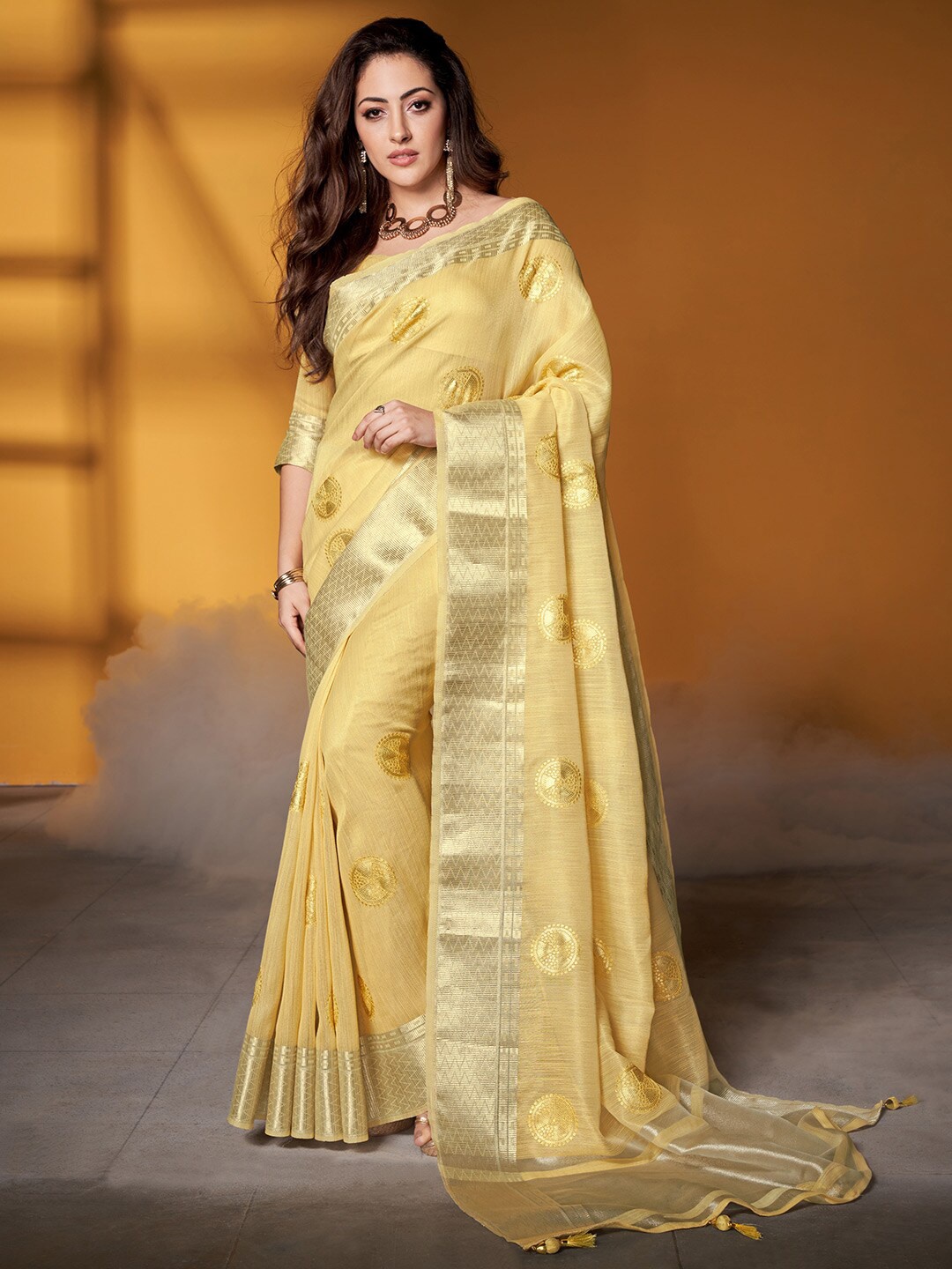

KARAGIRI Ethinic Motifs Woven Design Zari Saree, Yellow