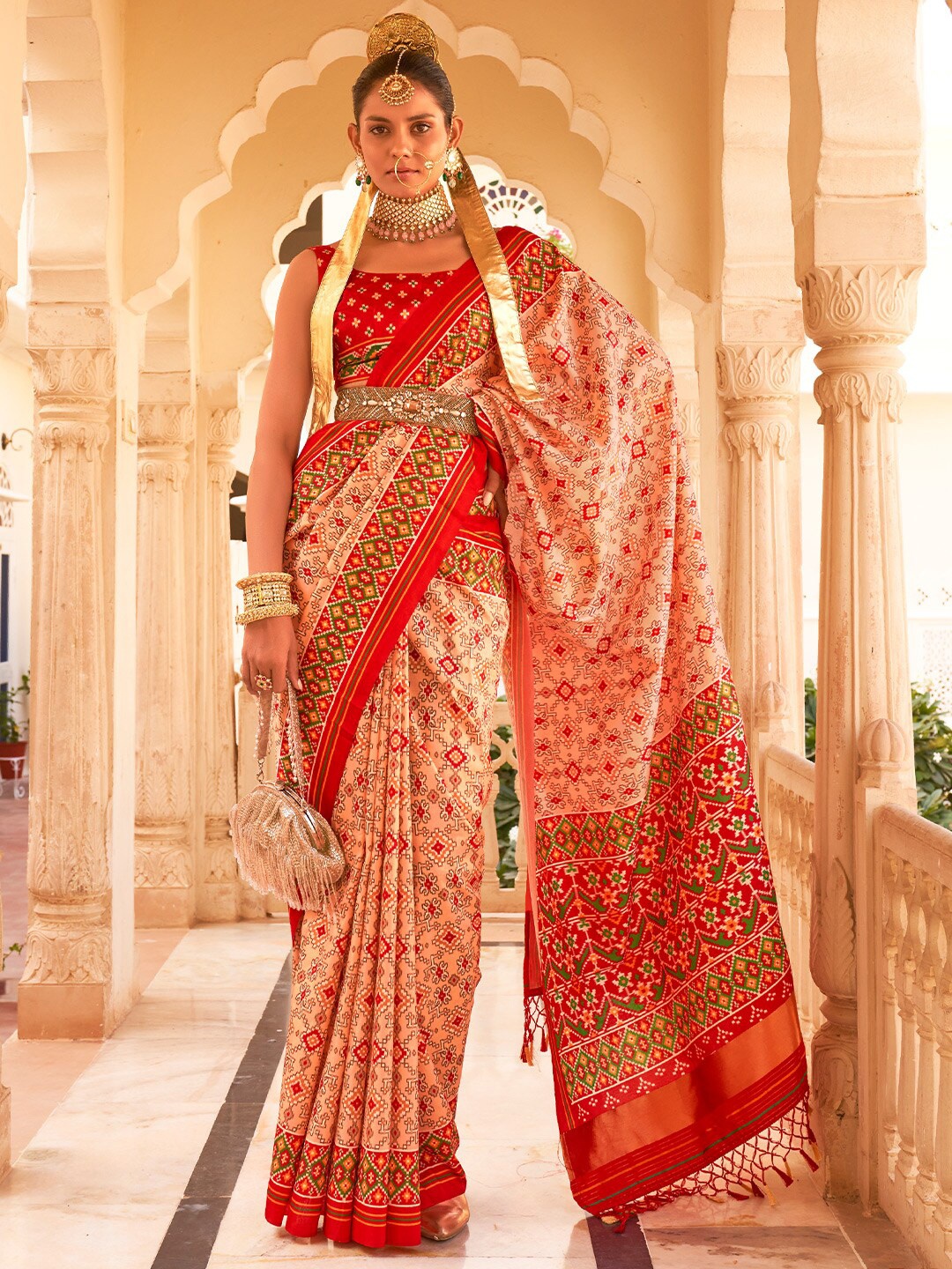 

KARAGIRI Ethnic Motifs Printed Patola Saree, Beige