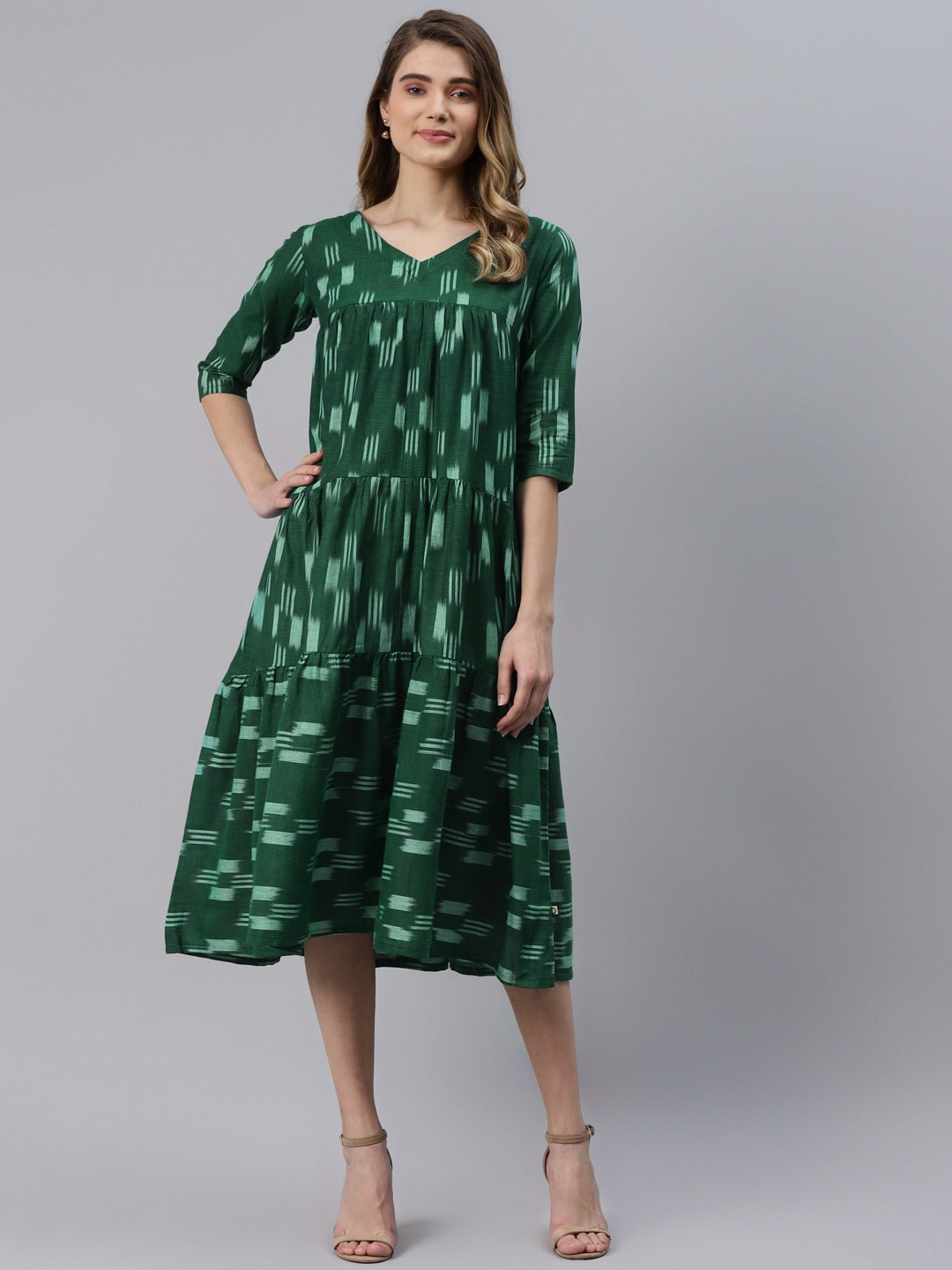 

FABNEST Green Ethnic Motifs A-Line Midi Dress