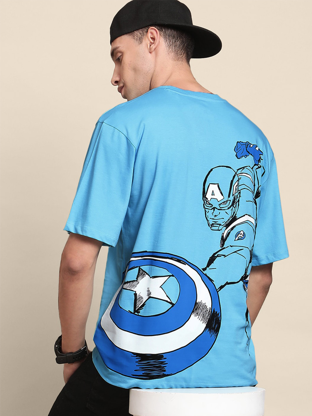 

Free Authority Captain America-Printed Cotton Oversized T-Shirt, Blue