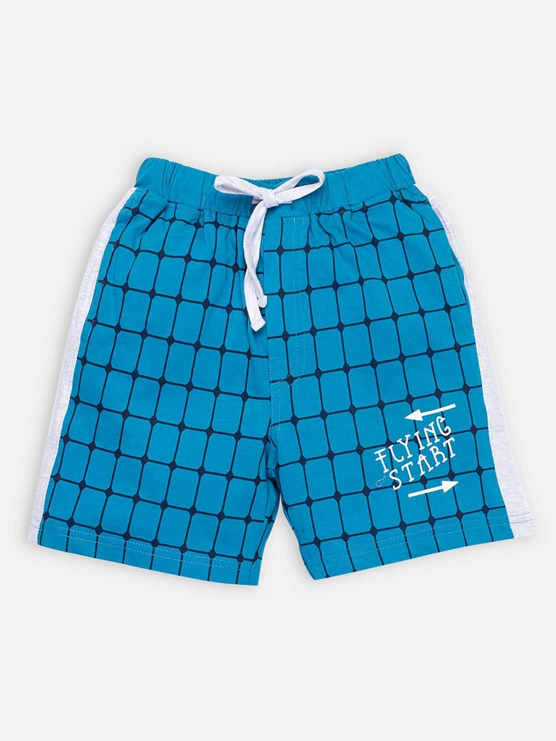 

AMUL Kandyfloss Boys Checked Pure Cotton Mid-Rise Shorts, Blue