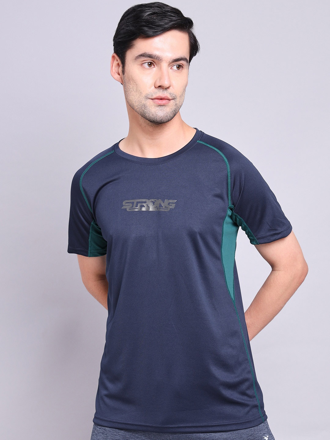 

Technosport Men Navy Blue Typography Antimicrobial Training or Gym T-shirt
