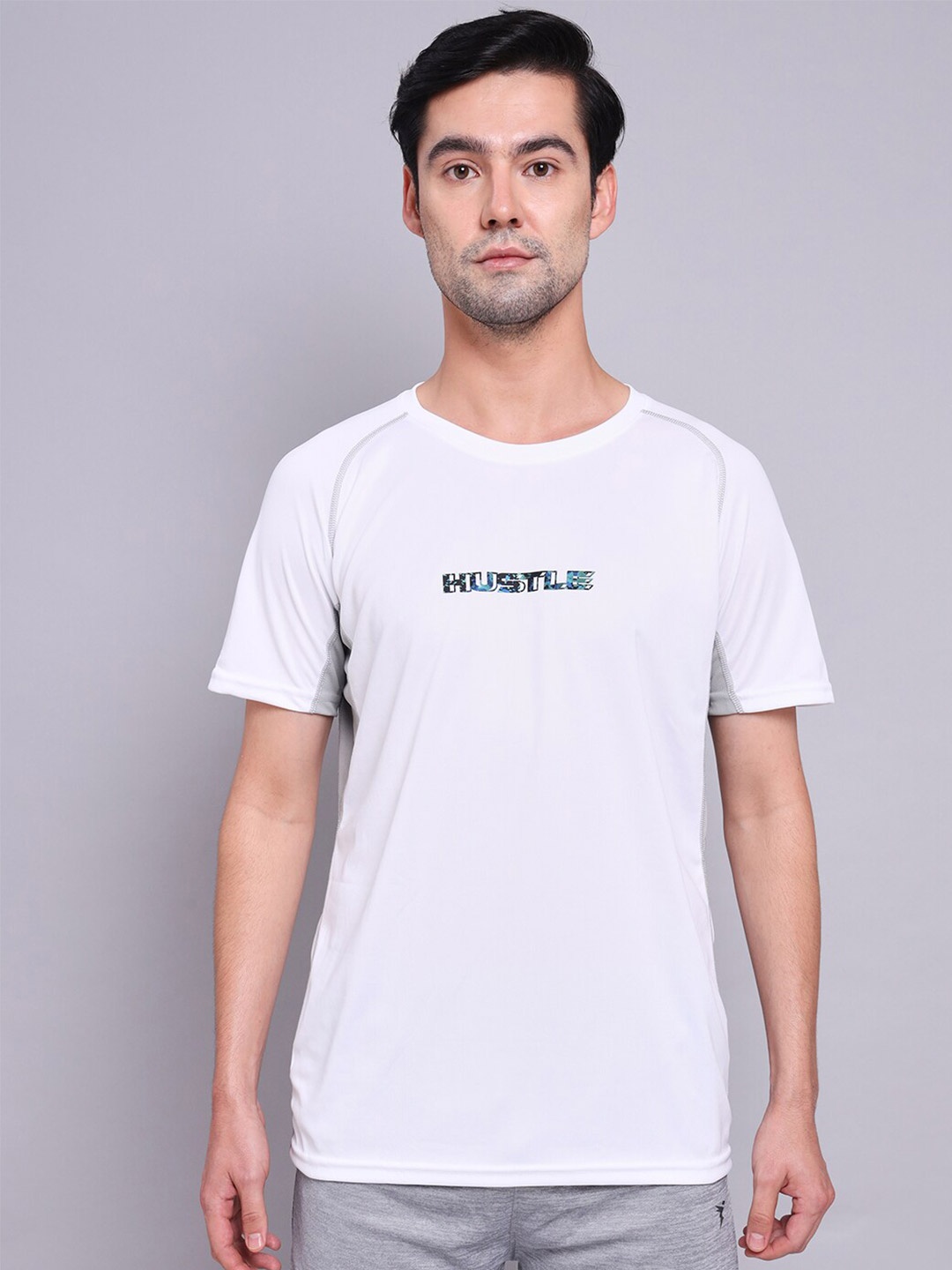 

Technosport Men White Antimicrobial Applique Training or Gym T-shirt