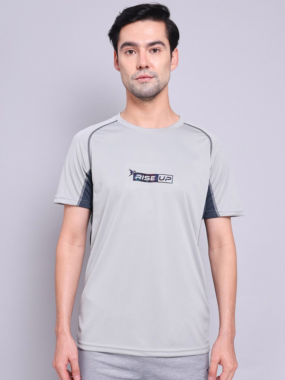 

Technosport Men Grey Antimicrobial Applique Training or Gym T-shirt