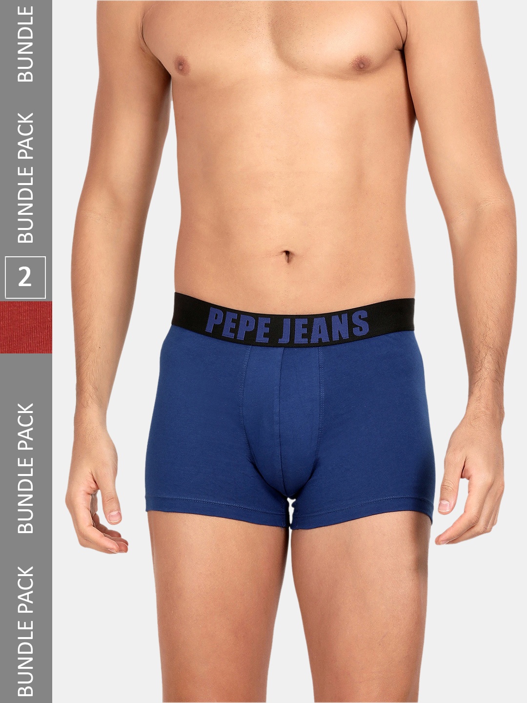 

Pepe Jeans Men Pack Of 2 Brand Logo Printed Outer Elastic Cotton Trunks, Blue