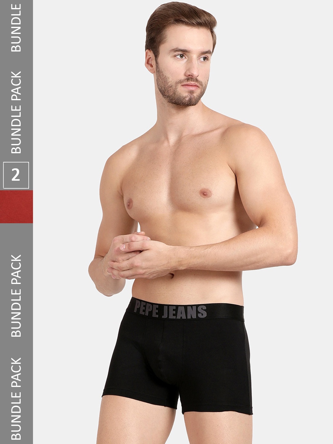 

Pepe Jeans Men Pack Of 2 Outer Elastic Anti-Microbial Cotton Trunks, Black