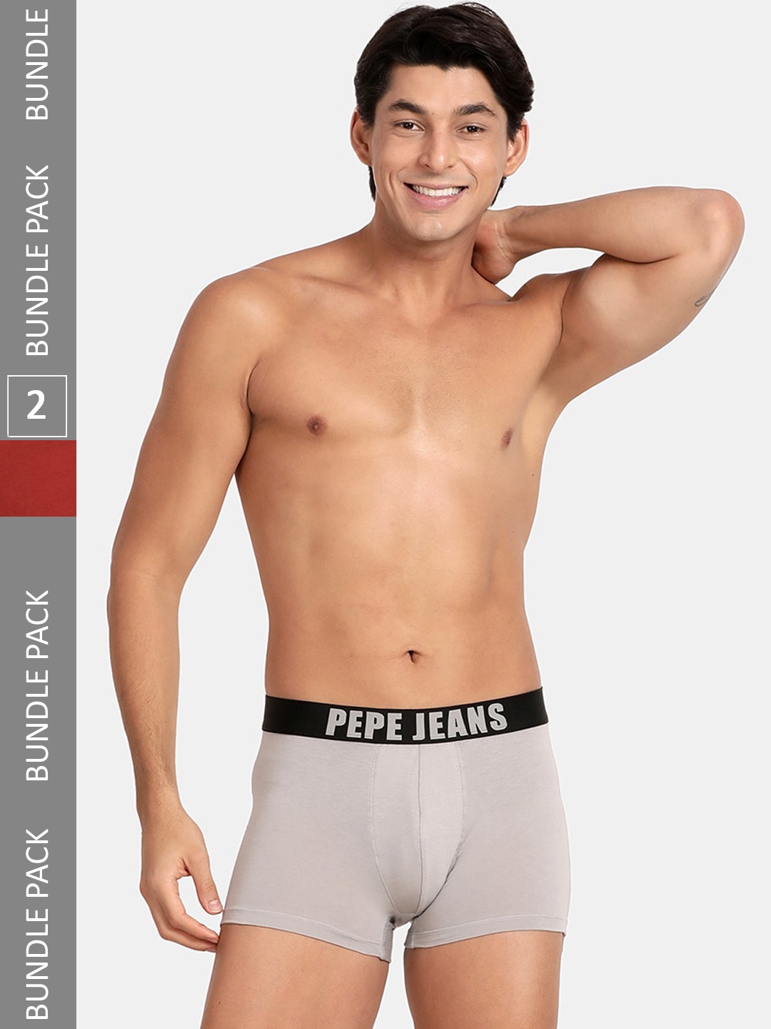 

Pepe Jeans Men Pack of 2 Outer Elastic Cotton Trunks, Grey