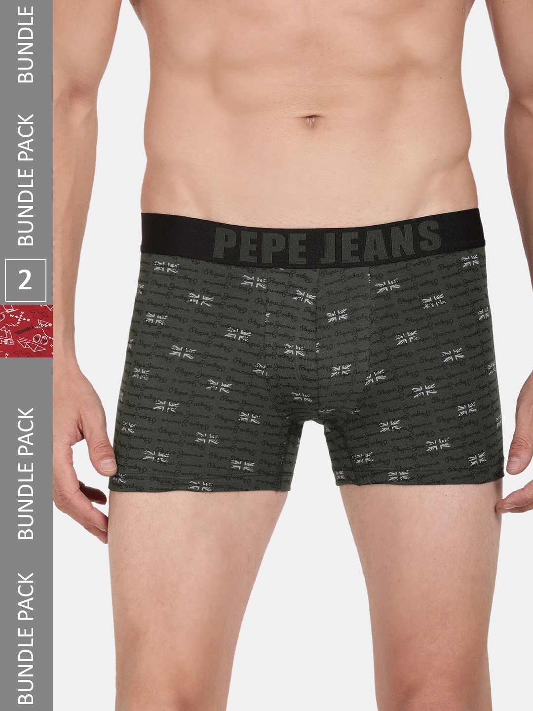 

Pepe Jeans Pack Of 2 Printed Outer Elastic 100% Ribbed Cotton Trunks, Olive
