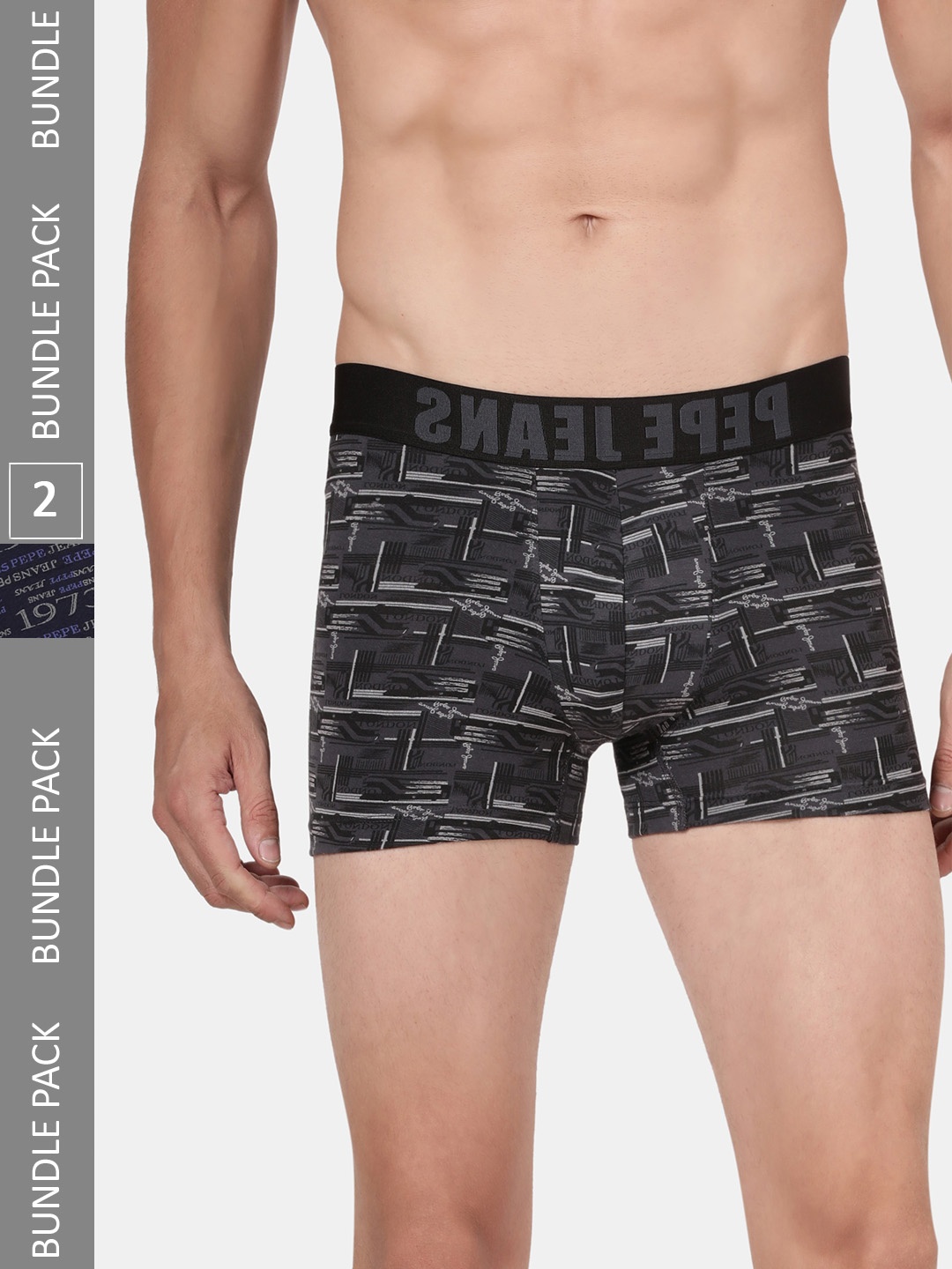 

Pepe Jeans Men Pack Of 2 Printed Outer Elastic Cotton Trunks, Navy blue