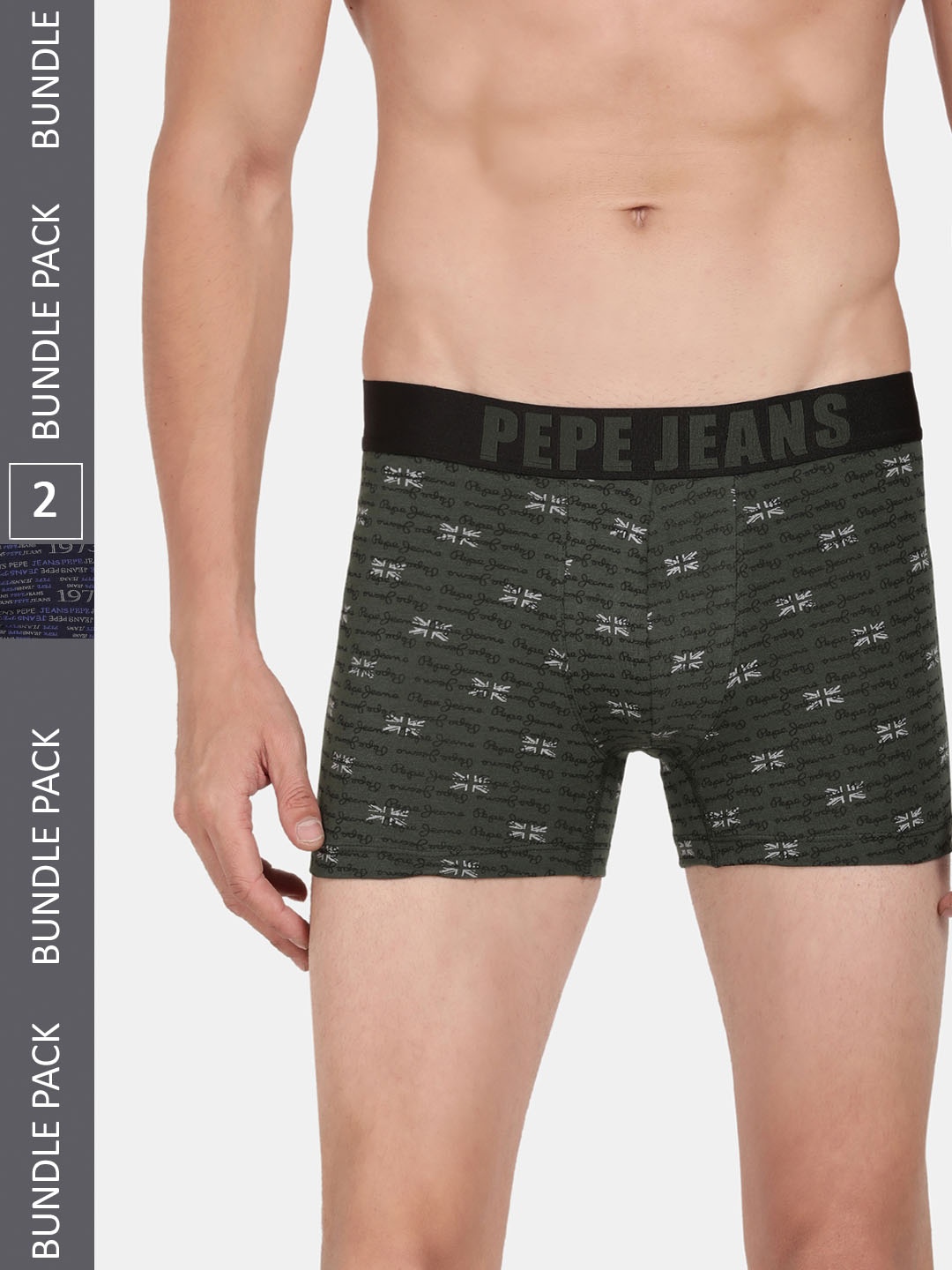 

Pepe Jeans Pack Of 2 All Over Printed Outer Elastic Cotton Trunks, Olive