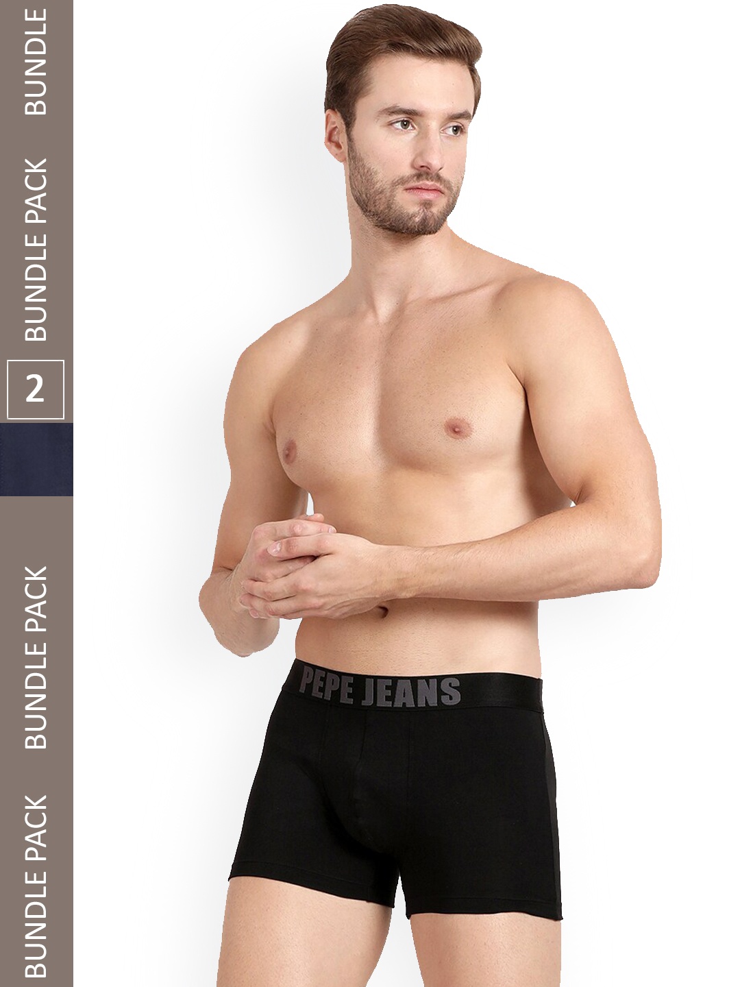 

Pepe Jeans Men Pack Of 2 Outer Elastic Anti-Microbial Cotton Trunks, Black